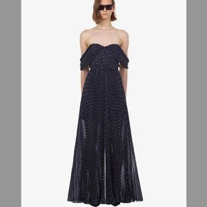 Off Shoulder Wide Leg Jumpsuit Navy Polka Dot Size Small Self-Portrait